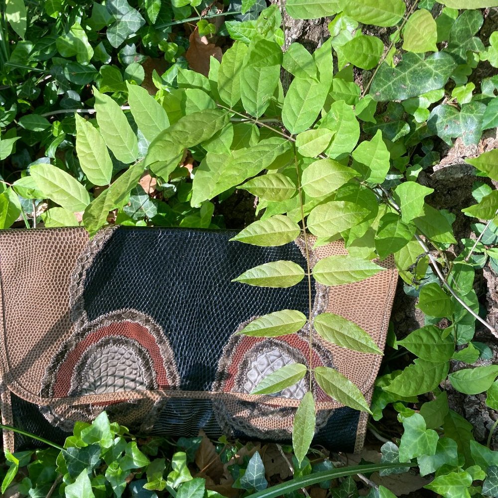 Carlos Falchi Genuine Snake Skin Owl Clutch